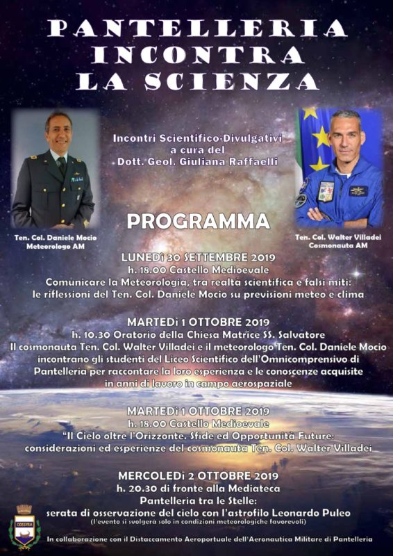 Locandina completa dell'evento "Pantelleria incontra la scienza"