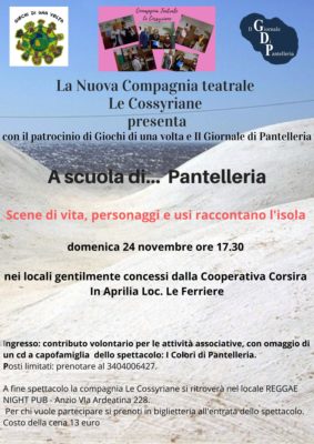“A scuola di Pantelleria” il nuovo spettacolo de Le Cossyriane ad Aprilia il 24 novembre - Il Giornale Di Pantelleria